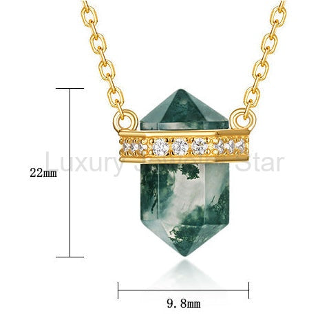 Rhombus-shaped Column Moss Agate Formal Celebration Crystal Point with Chain Necklace - image 6