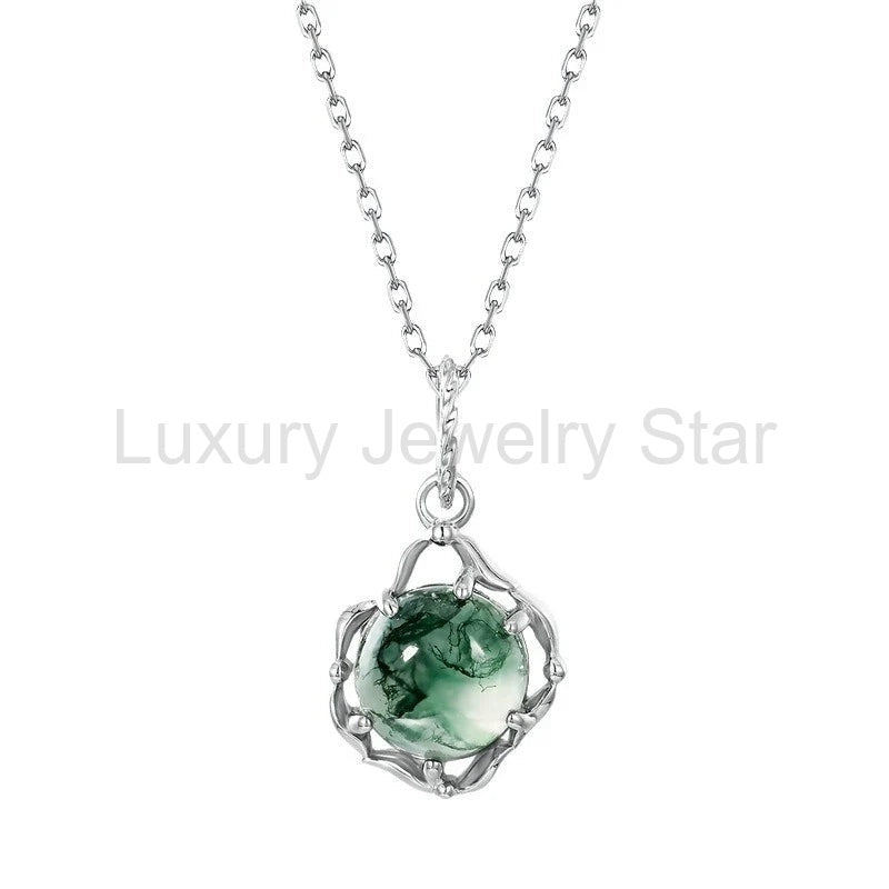 Round Cut Moss Agate Classic Necklace - Violet