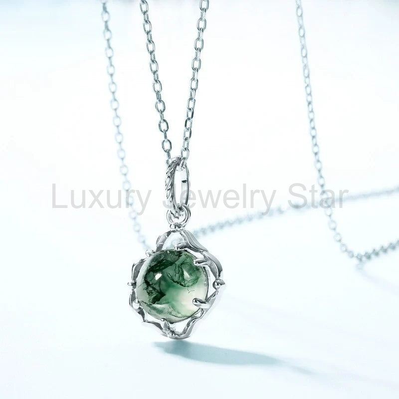 Round Cut Moss Agate Classic Necklace - Violet - image 3