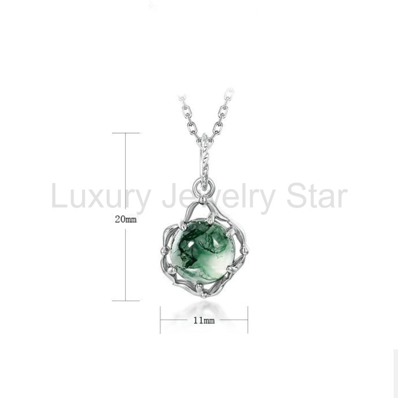 Round Cut Moss Agate Classic Necklace - Violet - image 5