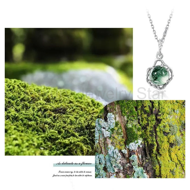 Round Cut Moss Agate Classic Necklace - Violet - image 6