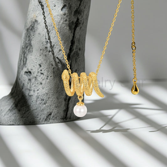 Round Cut Pearl Spirit Snake Unique Necklace
