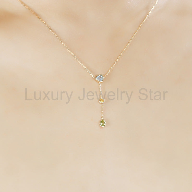 Seraphina - Pear Cut Aquamarine Citrine and Green Peridot Layered and Elegant Classic - image 2