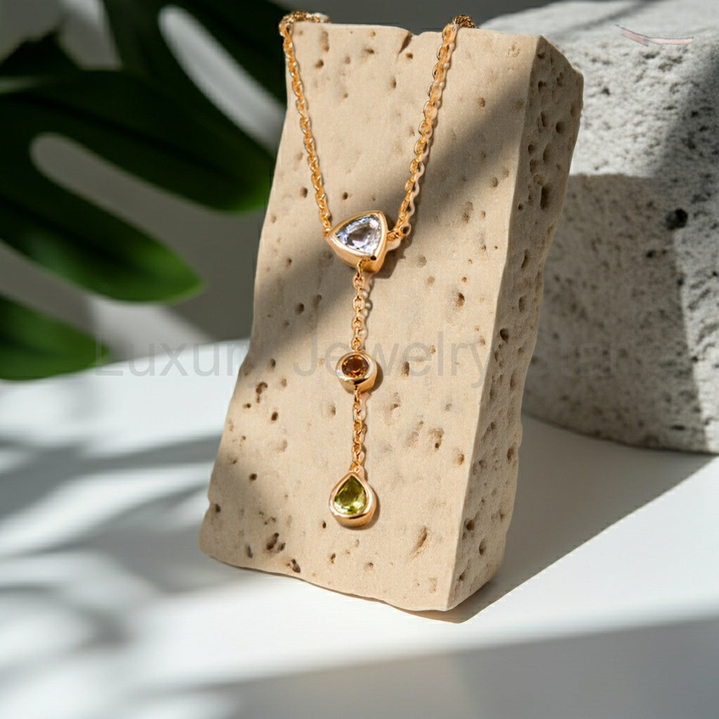 Seraphina - Pear Cut Aquamarine Citrine and Green Peridot Layered and Elegant Classic - image 3