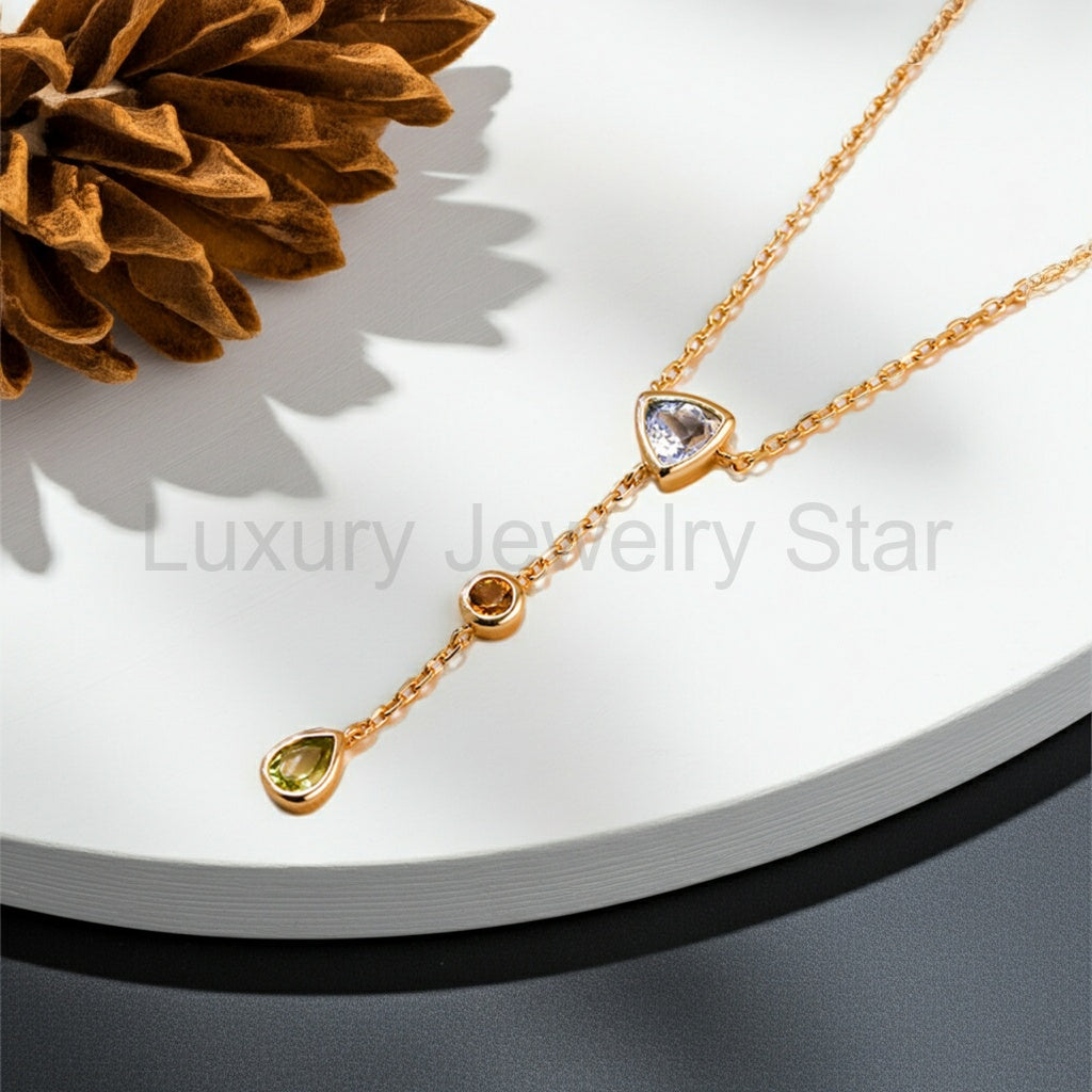 Seraphina - Pear Cut Aquamarine Citrine and Green Peridot Layered and Elegant Classic - image 4