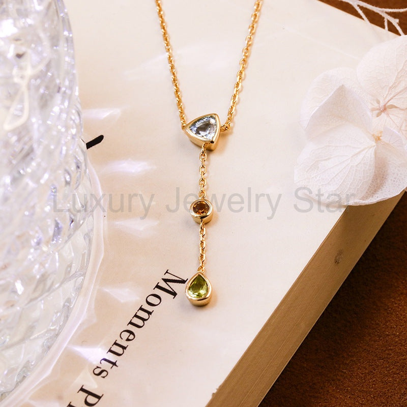 Seraphina - Pear Cut Aquamarine Citrine and Green Peridot Layered and Elegant Classic - image 5