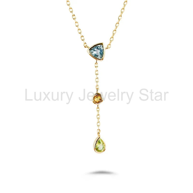 Seraphina - Pear Cut Aquamarine Citrine and Green Peridot Layered and Elegant Classic - image 7