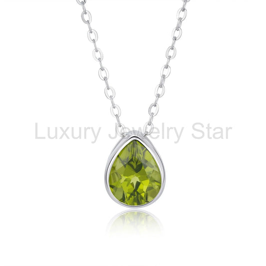 Silas - Pear Cut Green Peridot Classic Necklace