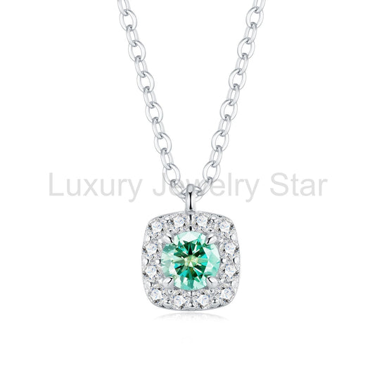 Tala - Round Cut Green Moissanite Halo Necklace