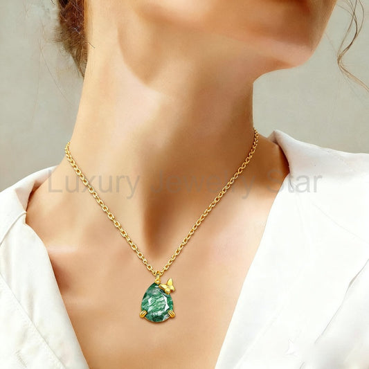Verdantfly - Pear Cut Moss Agate Unique Necklace - image 2