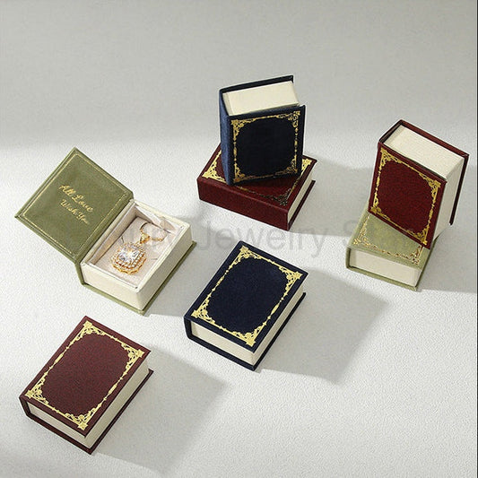 Vintage Flip-Top Magnetic Necklace Box Creative Book-Style Jewelry Packaging for Pendants Earrings &