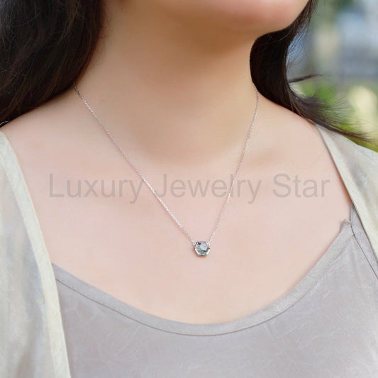 Zephyr - Hexagon Cut Moss Agate Classic Pendant - image 2