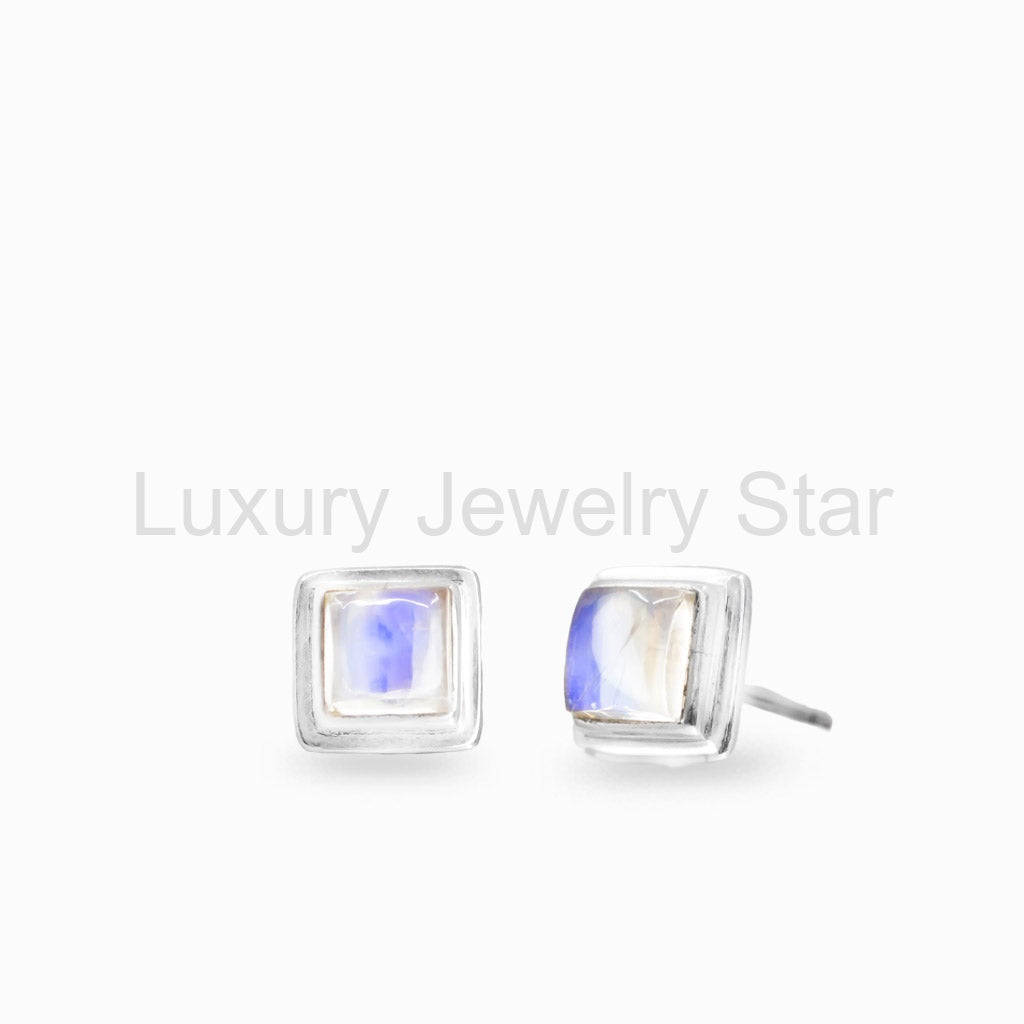 Rainbow Moonstone Stud Earrings