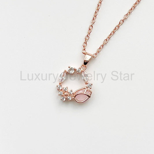 Rose Gold Pink Crystal Tulip Wreath Necklace: Necklace - image 2
