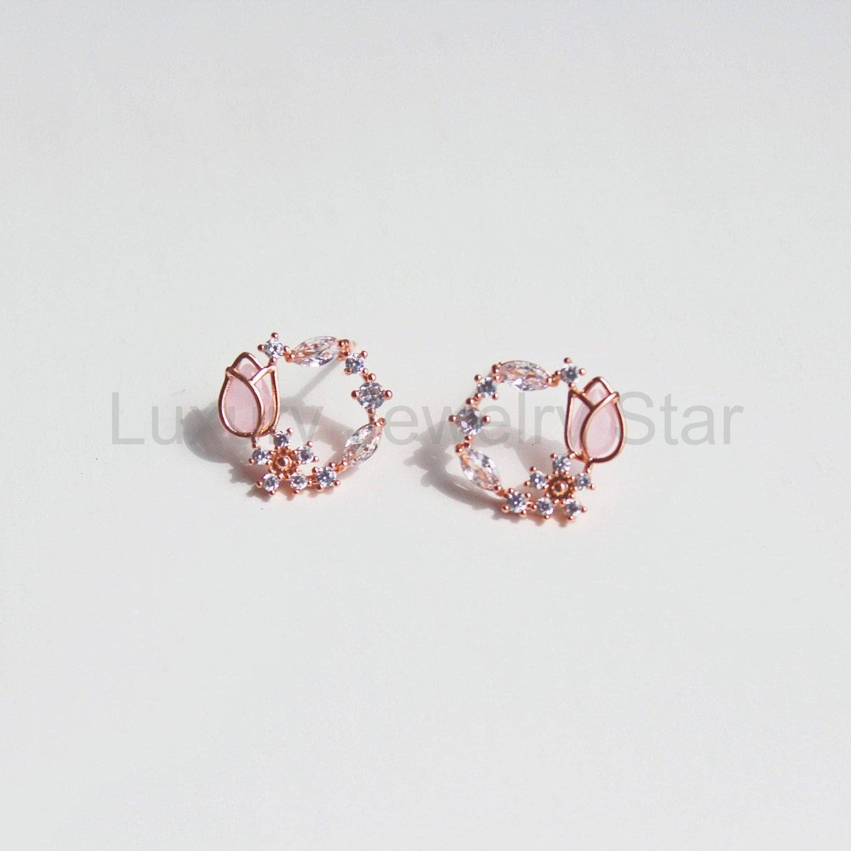 Rose Gold Pink Crystal Tulip Wreath Necklace: Necklace - image 4