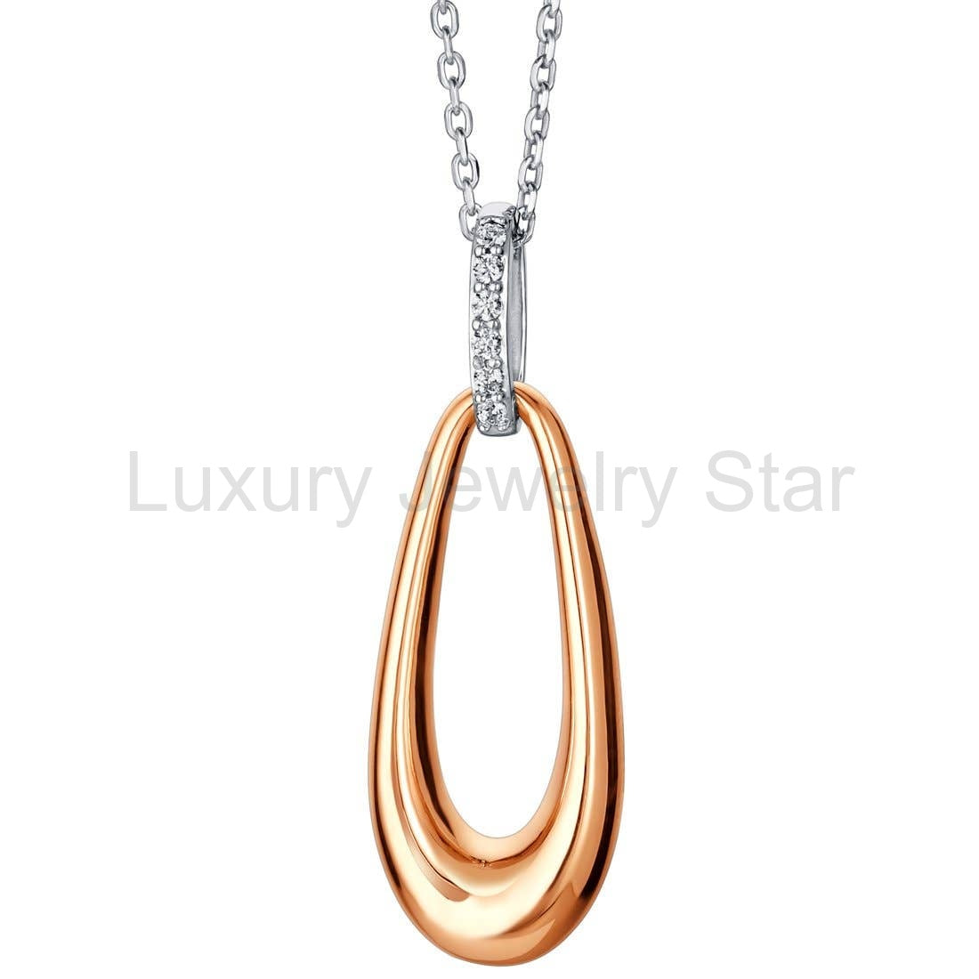 Rose-Tone Sterling Silver Organic Open Teardrop Pendant & 925 Sterling silver necklace