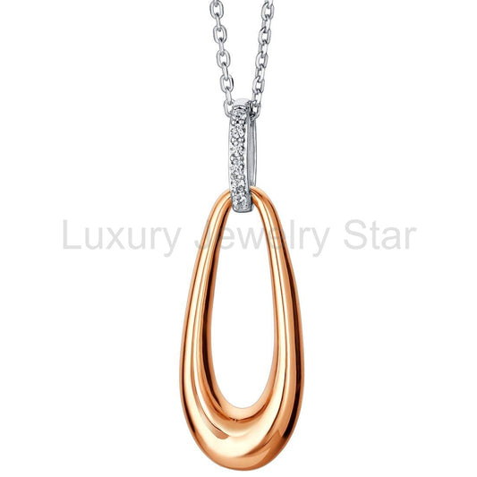 Rose-Tone Sterling Silver Organic Open Teardrop Pendant & 925 Sterling silver necklace