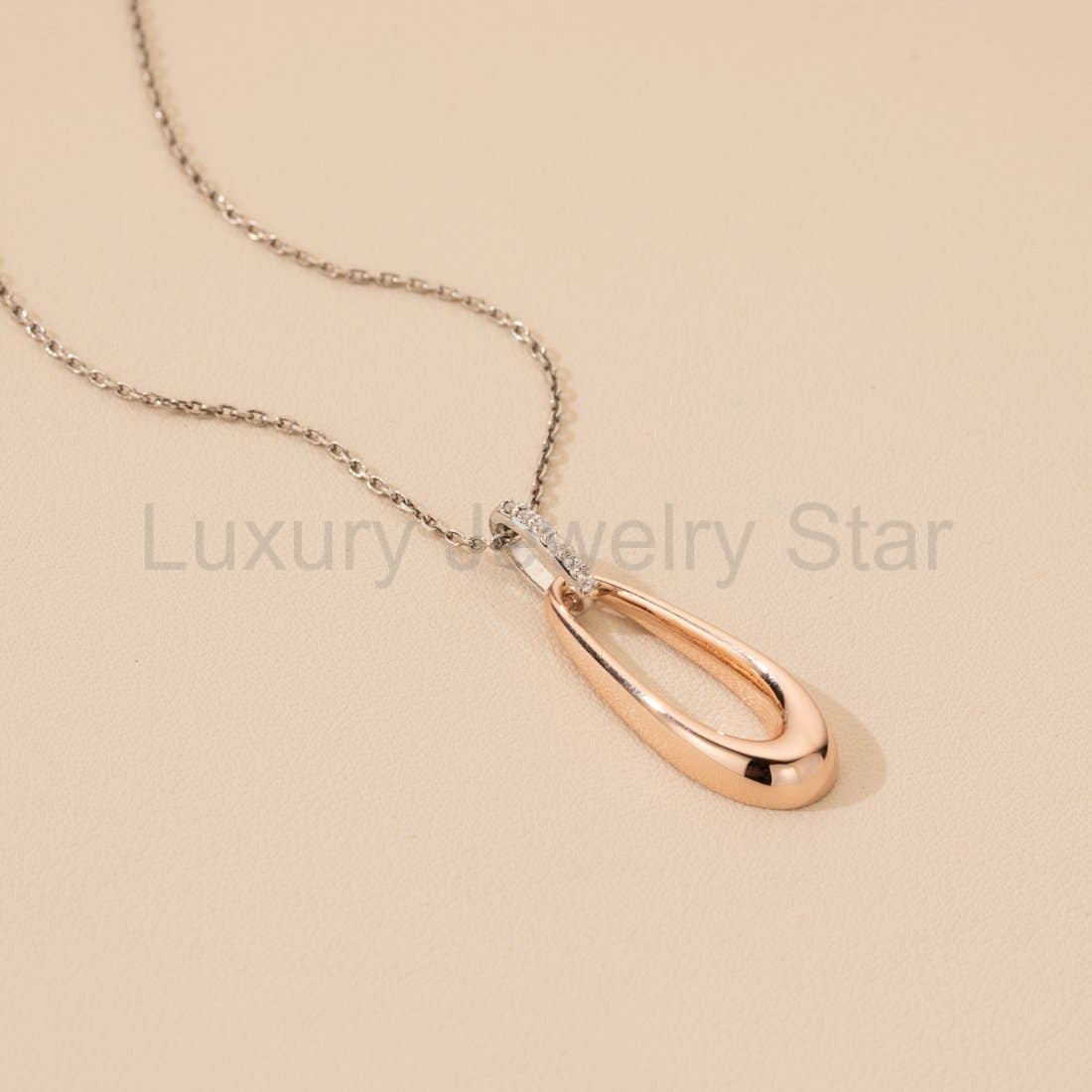 Rose-Tone Sterling Silver Organic Open Teardrop Pendant & 925 Sterling silver necklace - image 3