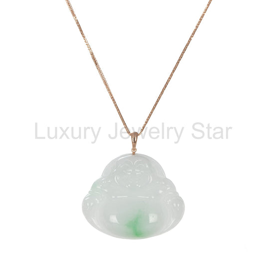 Real Fat Buddha Jadeite Jade Pendant - 18K White Gold