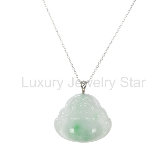 Real Fat Buddha Traditional Jade Necklace - 18K White Gold