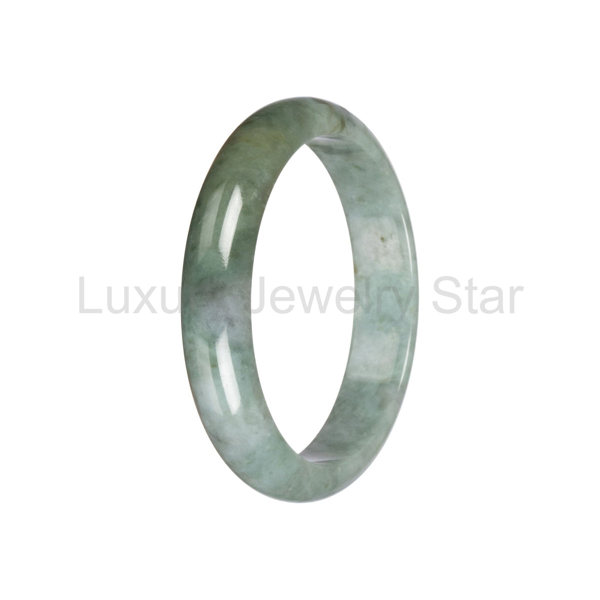 Real Green Pattern Jadeite Bangle - 59mm Half Moon