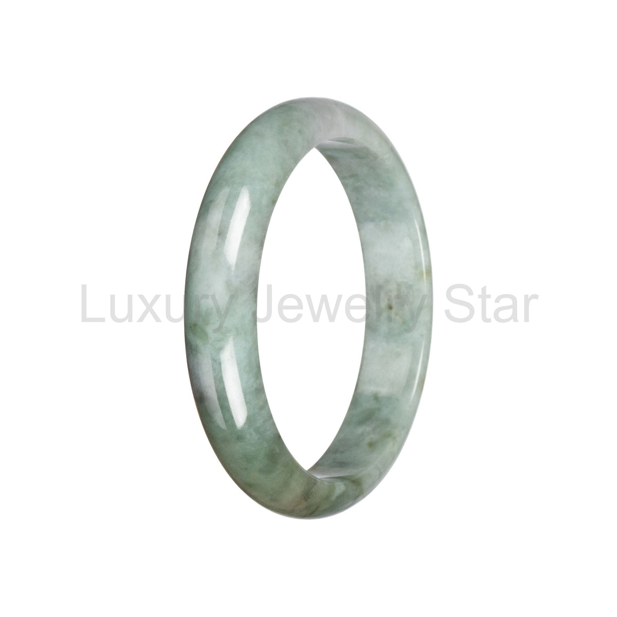 Real Green Pattern Jadeite Bangle - 59mm Half Moon - image 3