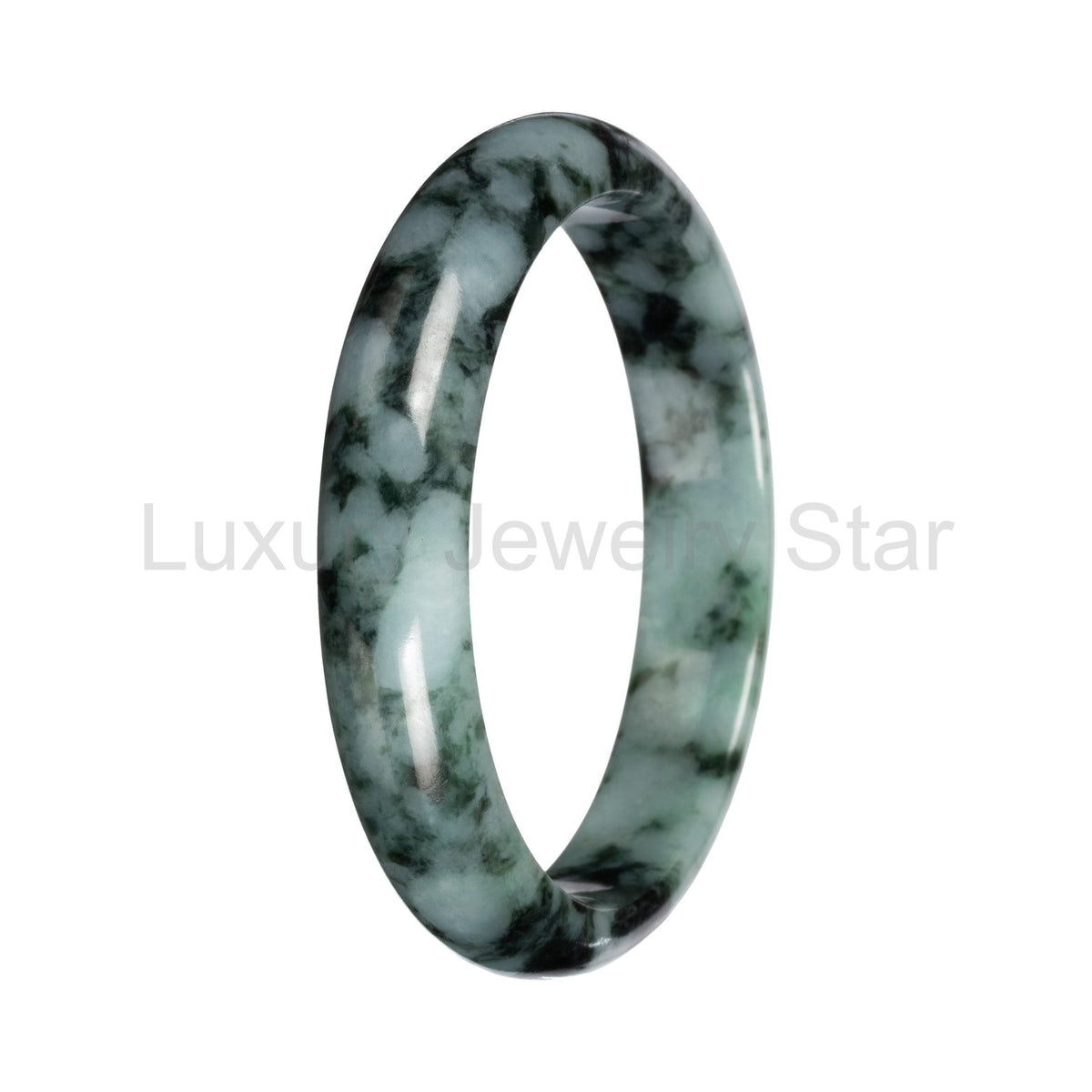 Real Green with Deep Green Pattern Burmese Jade Bangle - 56mm Half Moon