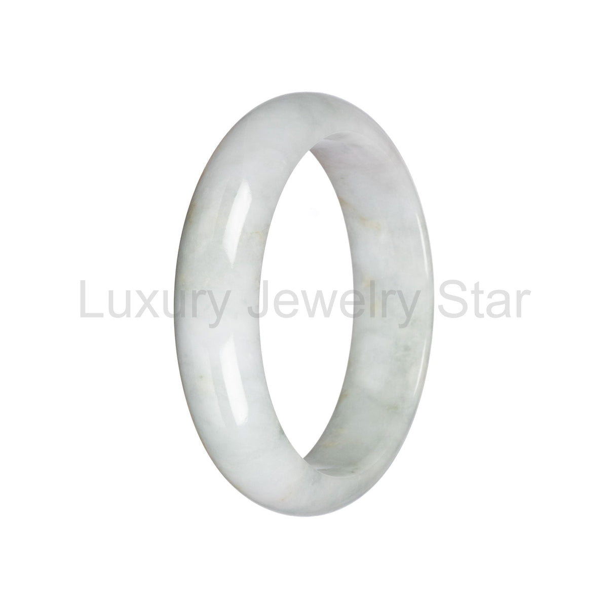 Real Pale Green with Brown Jade Bangle Bracelet - 59mm Half Moon