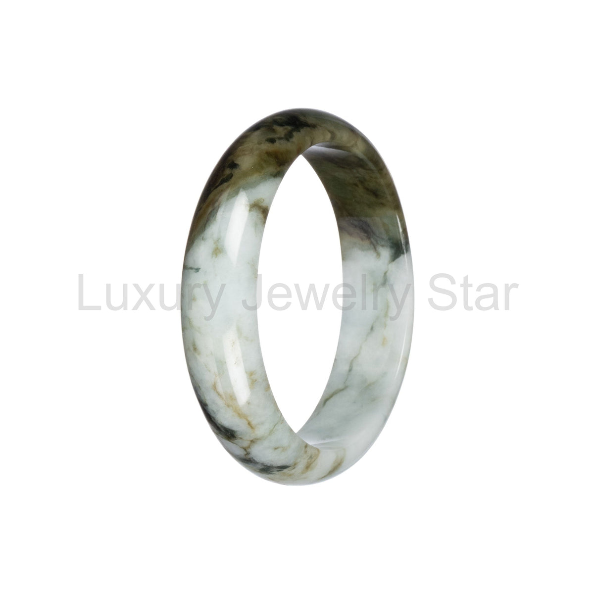 Real Pale Green with Brown Jadeite Bangle - 55mm Half Moon - image 2