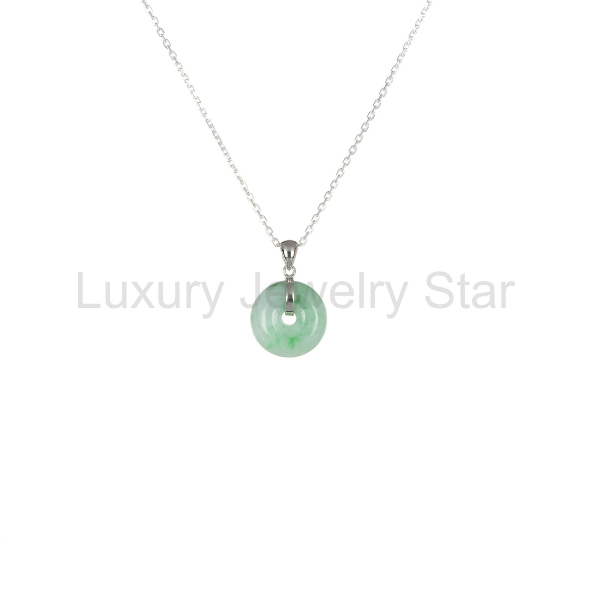 Real Pale Green with Green Pattern Jade Necklace - Kandy Donut