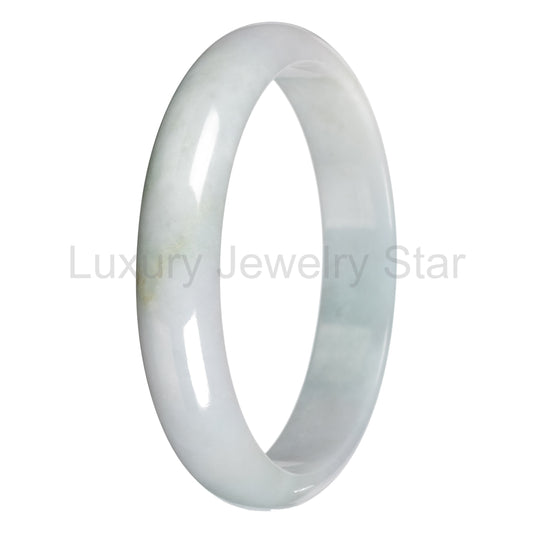 Real Pale Green with White Section Jadeite Jade Bangle - 78mm Half Moon - image 2