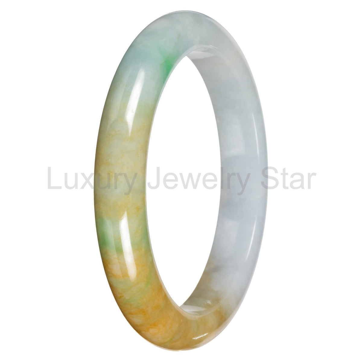 Real Pale Green with Yellow and Apple Green Jadeite Bangle Bracelet - 63mm Half Moon