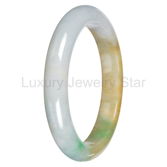 Real Pale Green with Yellow and Apple Green Jadeite Bangle Bracelet - 63mm Half Moon - image 2