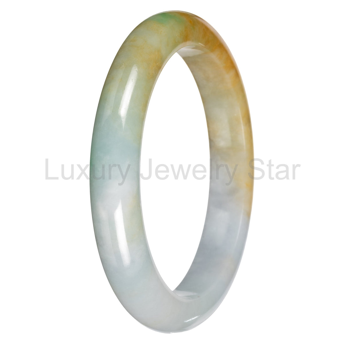 Real Pale Green with Yellow and Apple Green Jadeite Bangle Bracelet - 63mm Half Moon - image 4