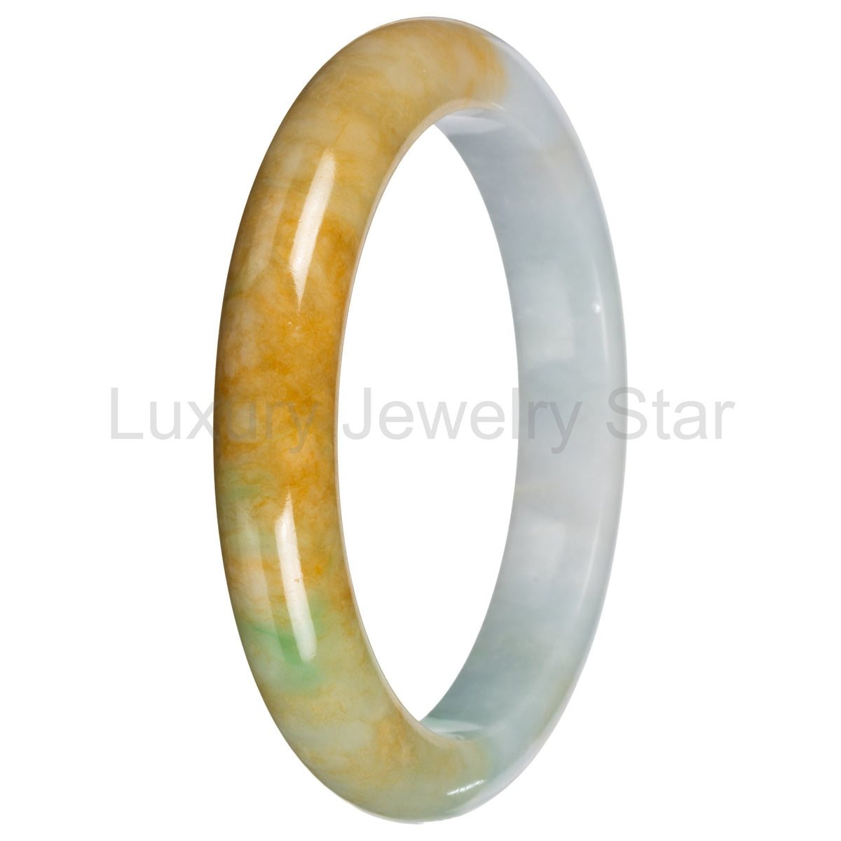 Real Pale Green with Yellow and Apple Green Jadeite Bangle Bracelet - 63mm Half Moon - image 5