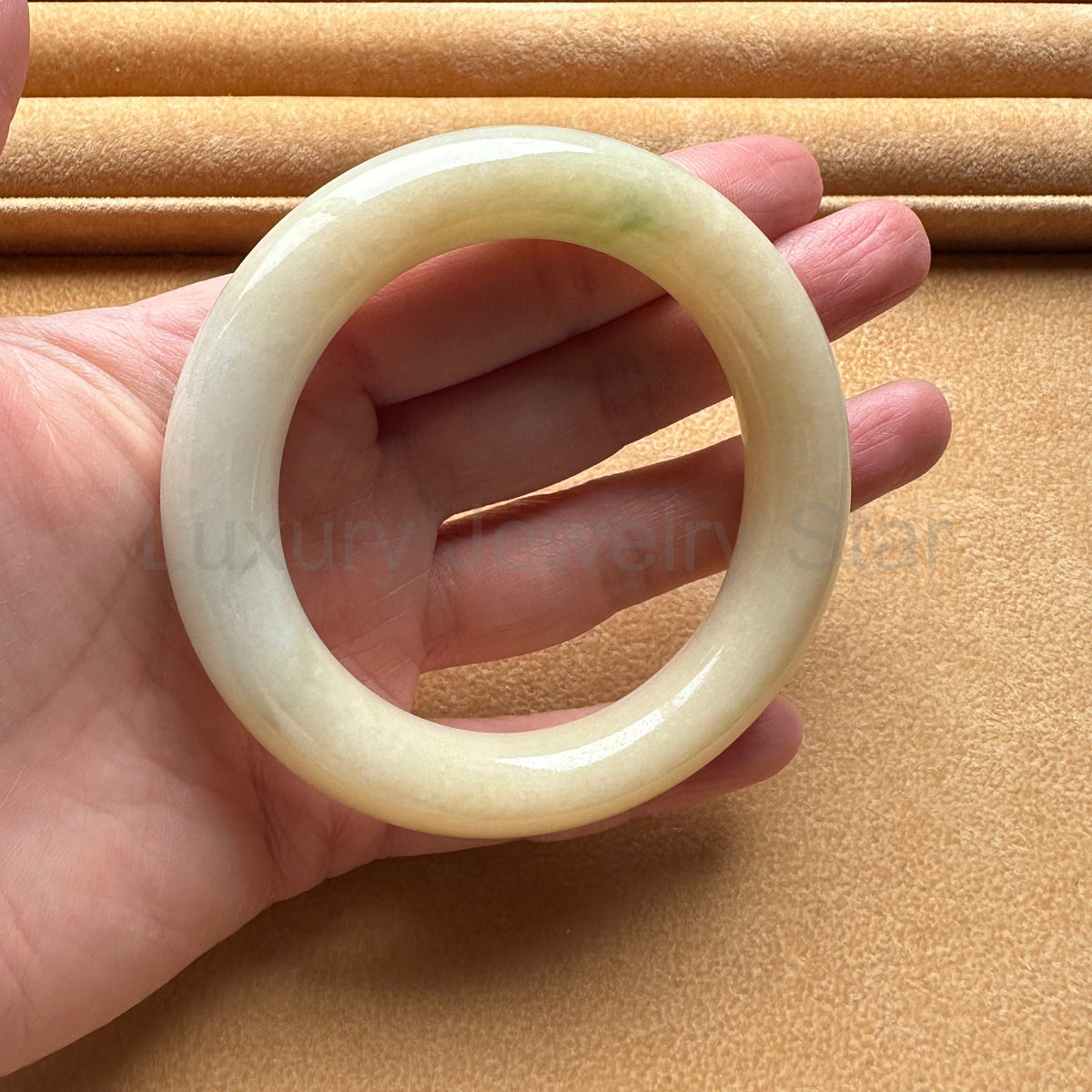 Real Pale Yellow Traditional Jade Bangle - 54mm Round - image 4