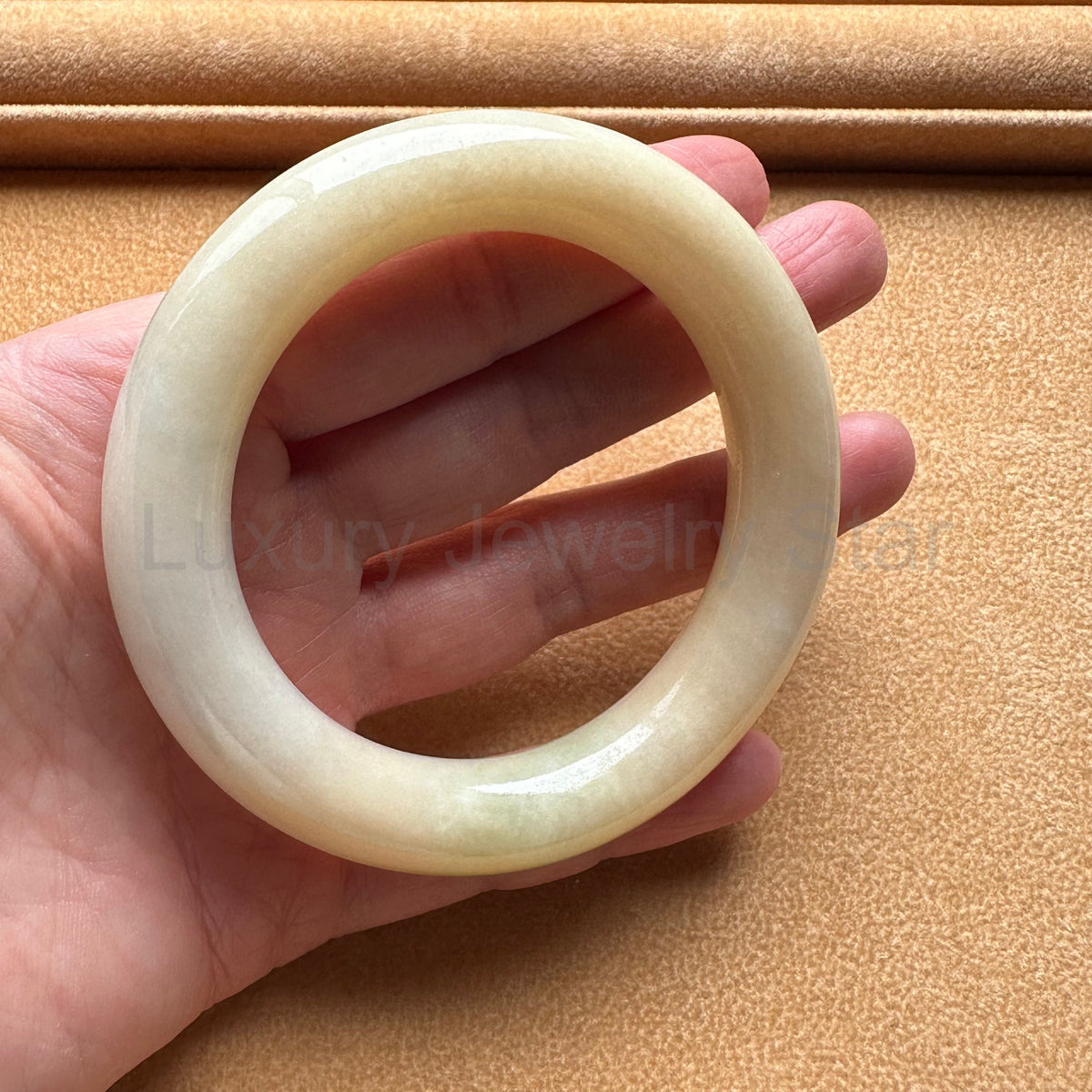Real Pale Yellow Traditional Jade Bangle - 54mm Round - image 5