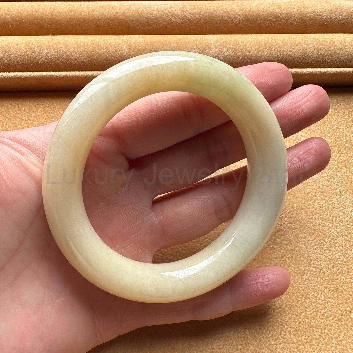 Real Pale Yellow Traditional Jade Bangle - 54mm Round - image 6