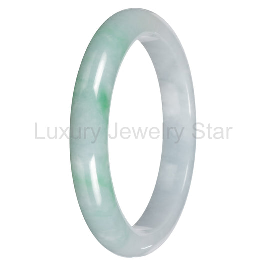 Real White with Apple Green Pattern Traditional Jade Bangle Bracelet - 65mm Half Moon