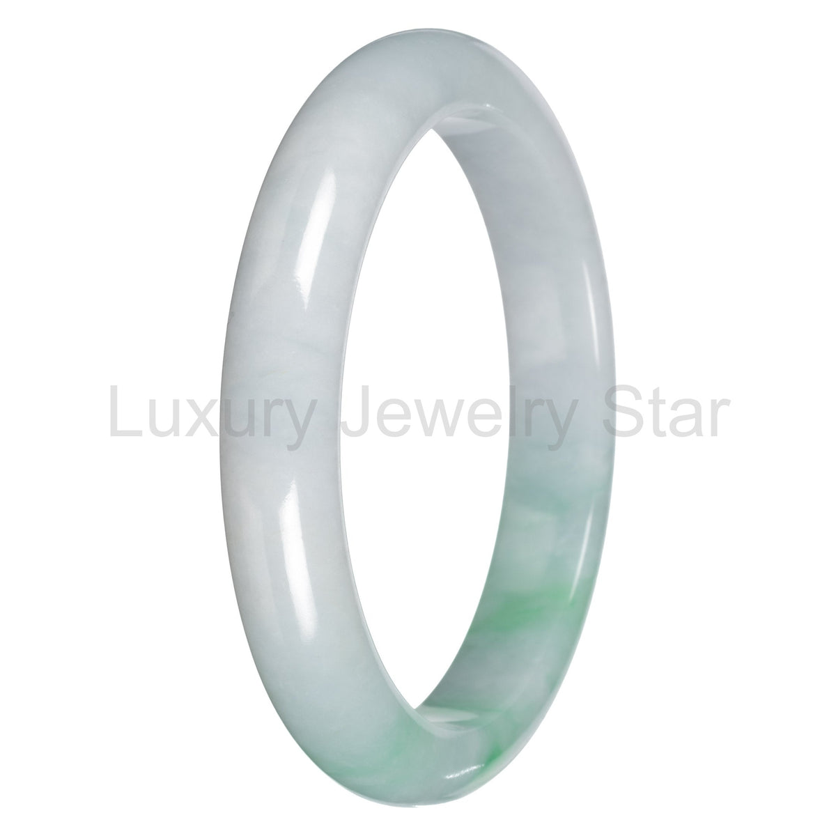 Real White with Apple Green Pattern Traditional Jade Bangle Bracelet - 65mm Half Moon - image 2