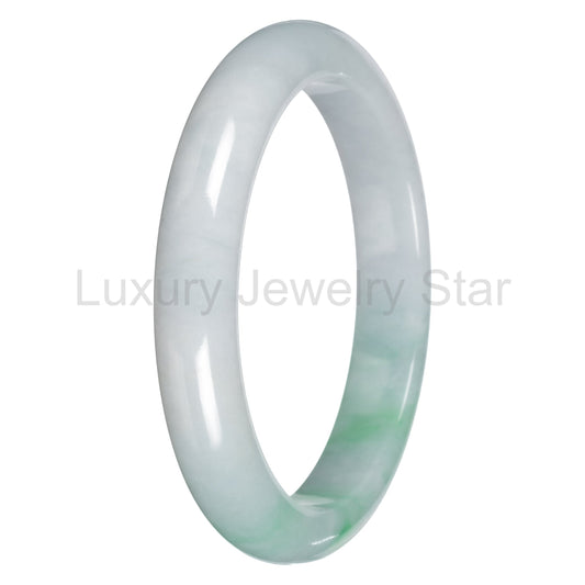 Real White with Apple Green Pattern Traditional Jade Bangle Bracelet - 65mm Half Moon - image 2