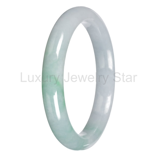 Real White with Apple Green Traditional Jade Bangle Bracelet - 64mm Half Moon - image 2