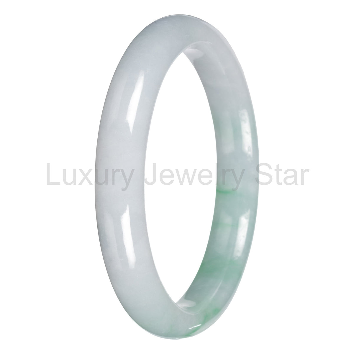Real White with Apple Green Traditional Jade Bangle Bracelet - 64mm Half Moon - image 3