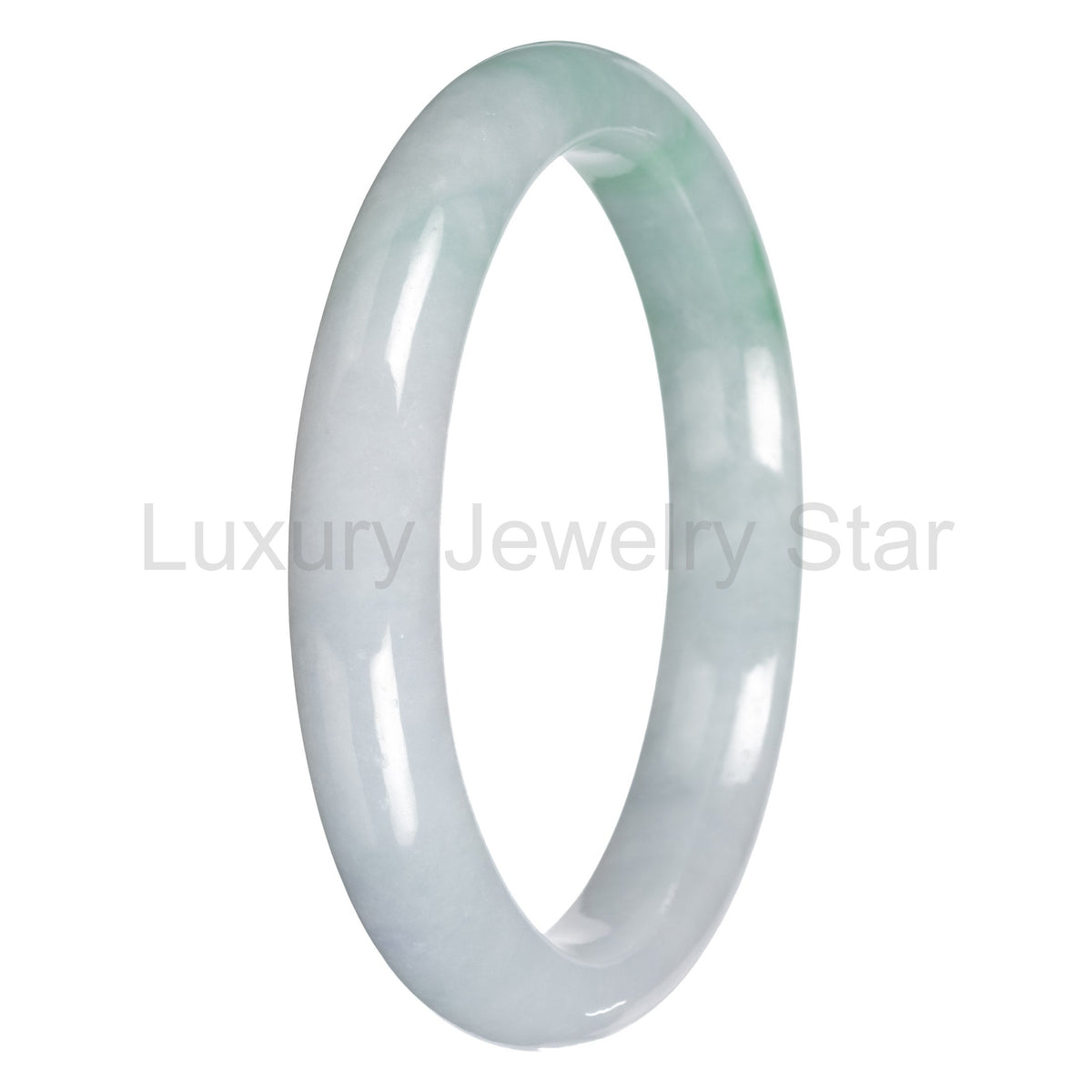 Real White with Apple Green Traditional Jade Bangle Bracelet - 64mm Half Moon - image 4