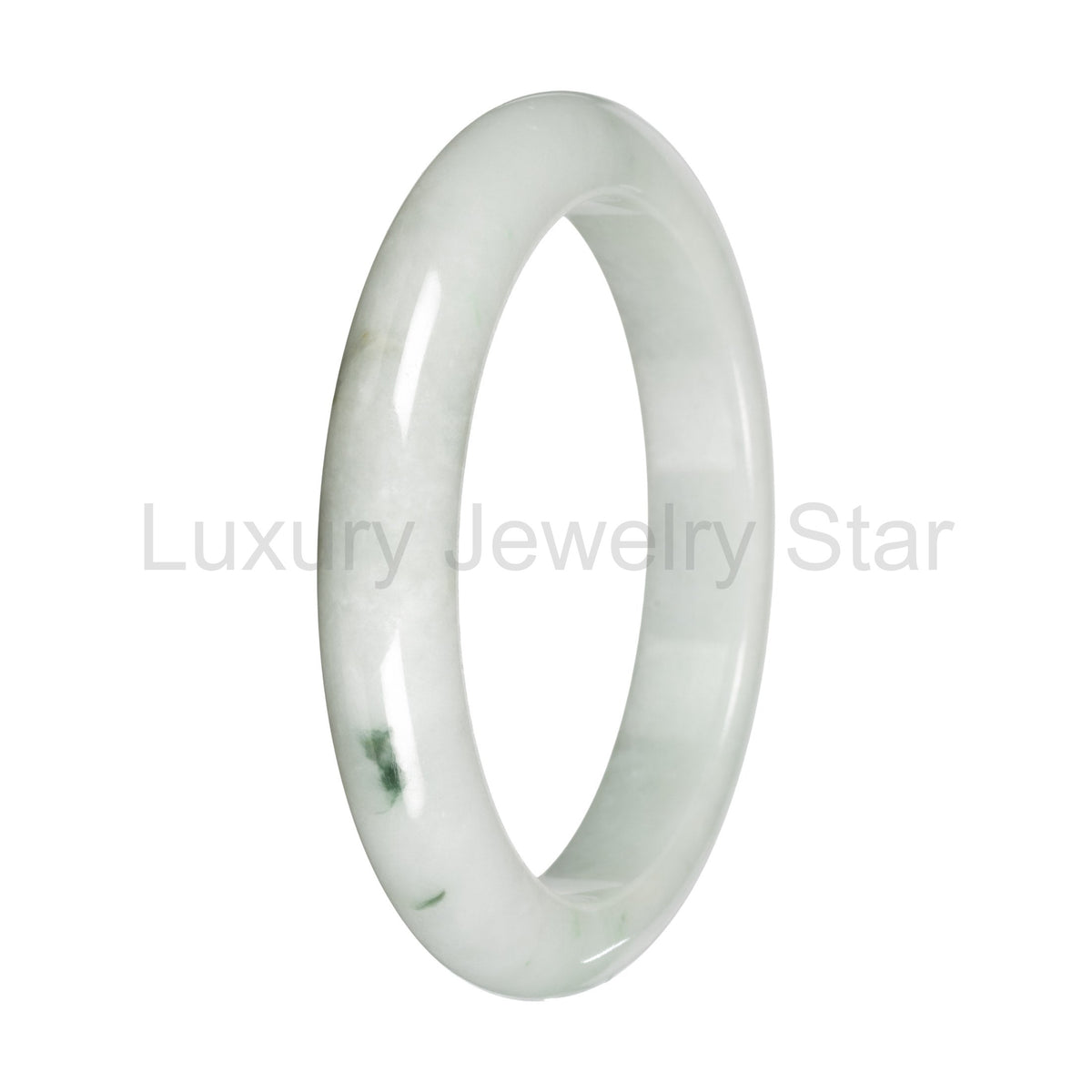 Real White with Green Patches Jade Bangle - 59mm Half Moon - image 2