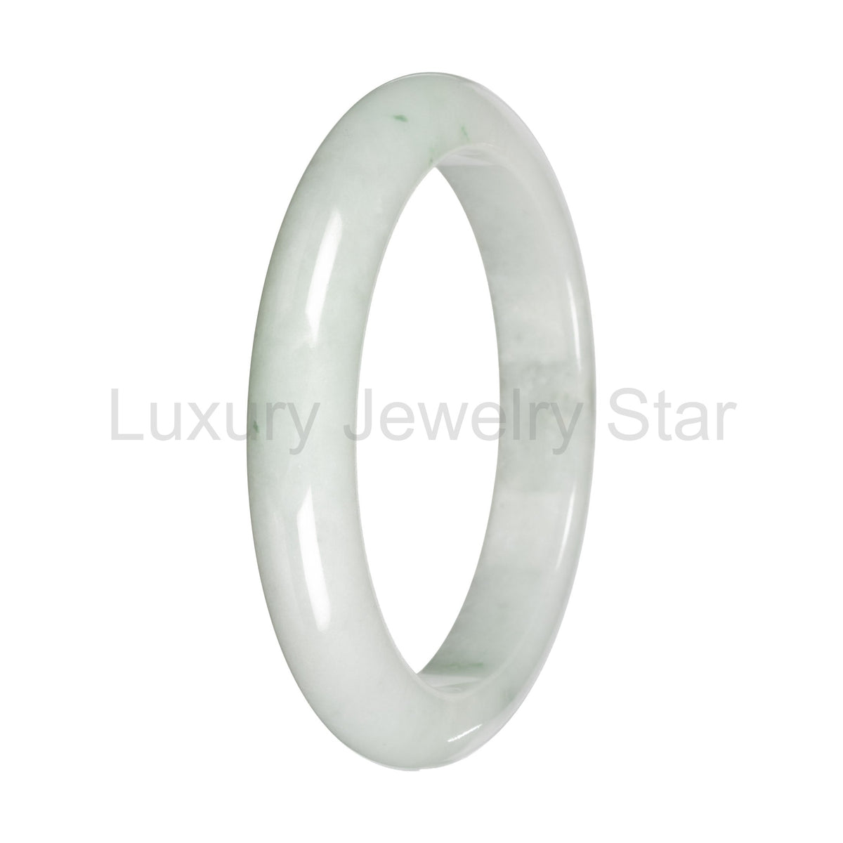 Real White with Green Patches Jade Bangle - 59mm Half Moon - image 3