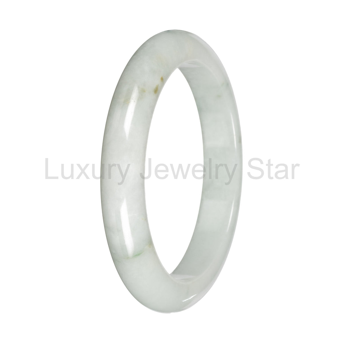 Real White with Green Patches Jade Bangle - 59mm Half Moon - image 4