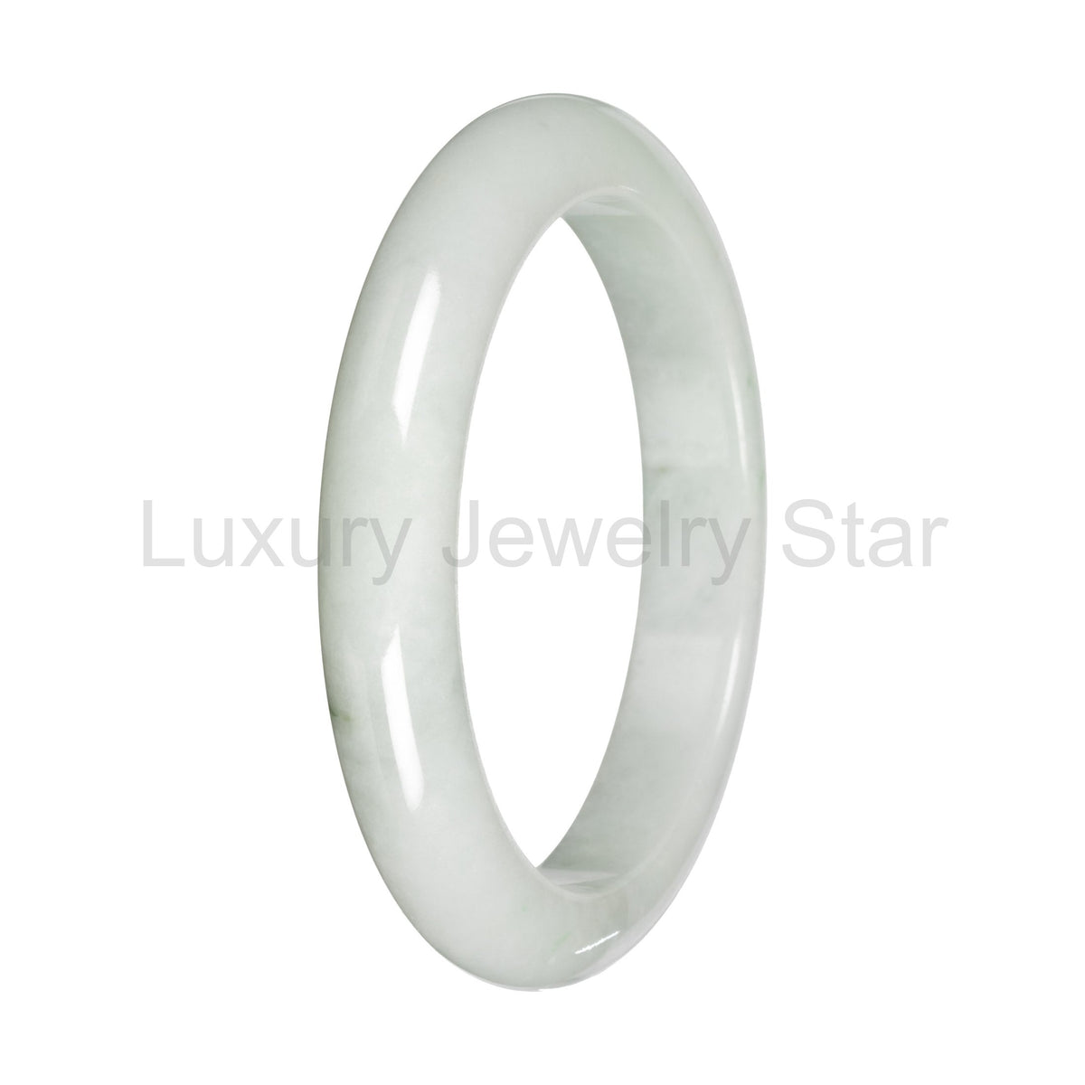 Real White with Green Patches Jade Bangle - 59mm Half Moon - image 5