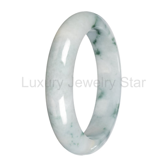 Real White with Green Pattern Jade Bangle - 59mm Half Moon - image 2