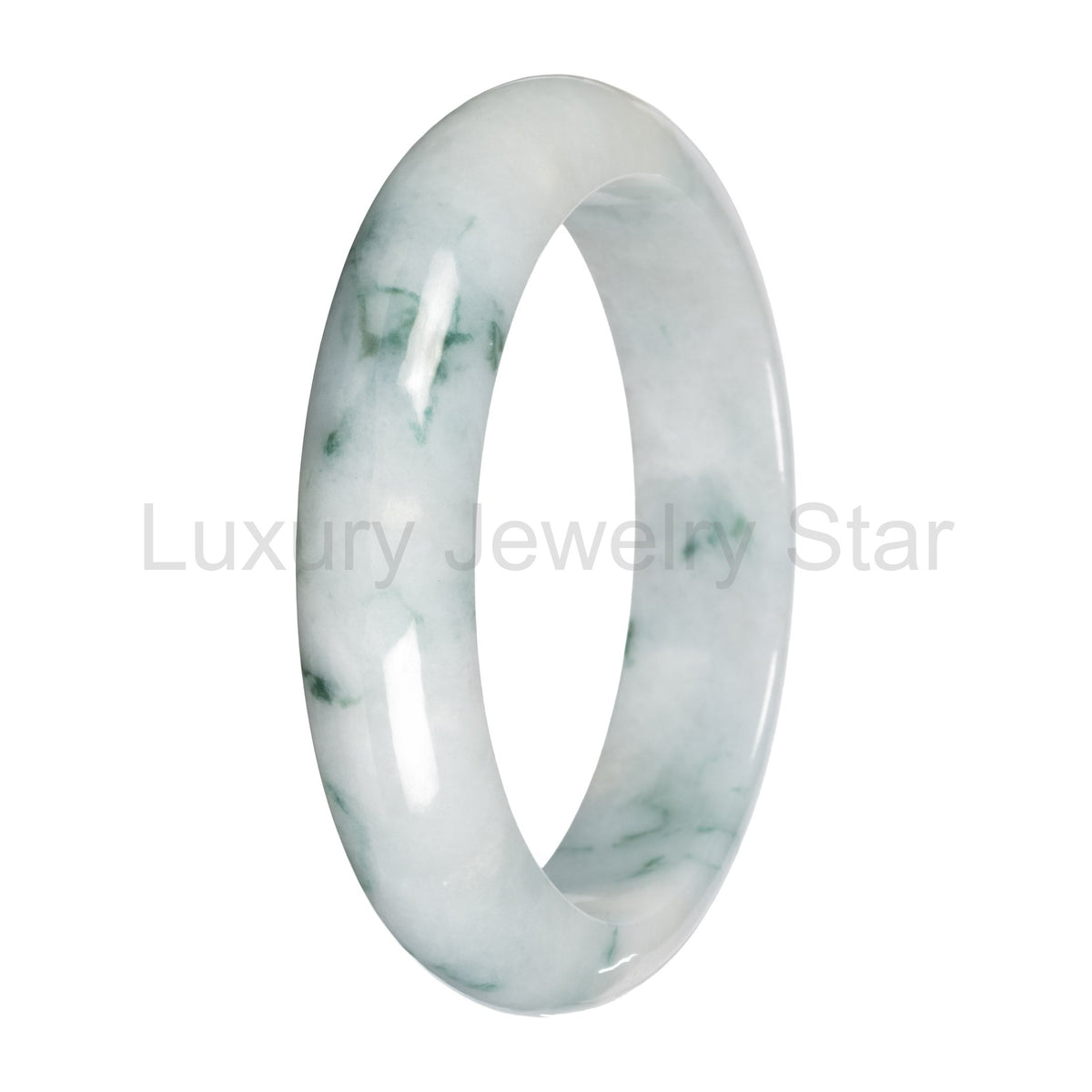 Real White with Green Pattern Jade Bangle - 59mm Half Moon - image 3